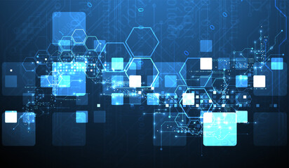 Wall Mural - a technical background using technological lines, squares, and hexagons combined into an art composi