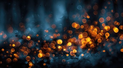 Abstract bokeh background with dark blue and orange lights
