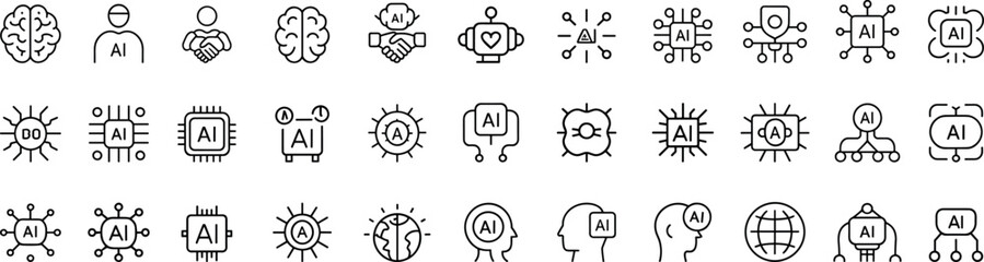 Ai ethics Icons set, Vector illustration in modern thin line style of technology related icons. vector illustration