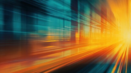 Wall Mural - abstract motion blur of a vibrant urban scene at sunset, showcasing dynamic colors and light trails