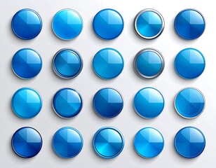 Twenty-four glossy blue circular buttons with varying metallic accents, arranged in a grid