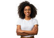 © AHMMAD - Smiling woman with curly hair wearing glasses and white t shirt