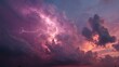 © Spring - Dramatic sunset with vibrant purple and pink clouds illuminated by a powerful lightning strike