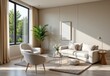 © wpw - modern lounge with beige base tones white armchair glass coffee table large window soft daylight creating open airy environment emphasizing neutral foundation in contemporary design style