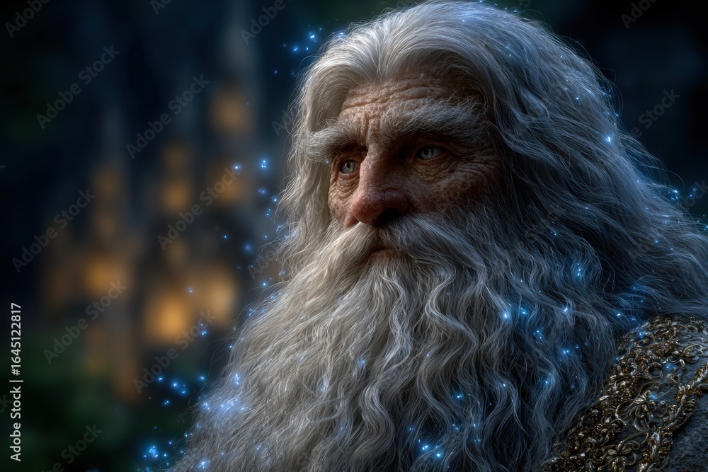 Zdjęcie bez tantiem: Wise Old Wizard with Long White Beard and Mystical ...