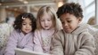 © Julia Jones - Three diverse children engaging with tablet indoors
