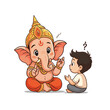 © Victory - Cartoon Ganesha with Boy Illustration