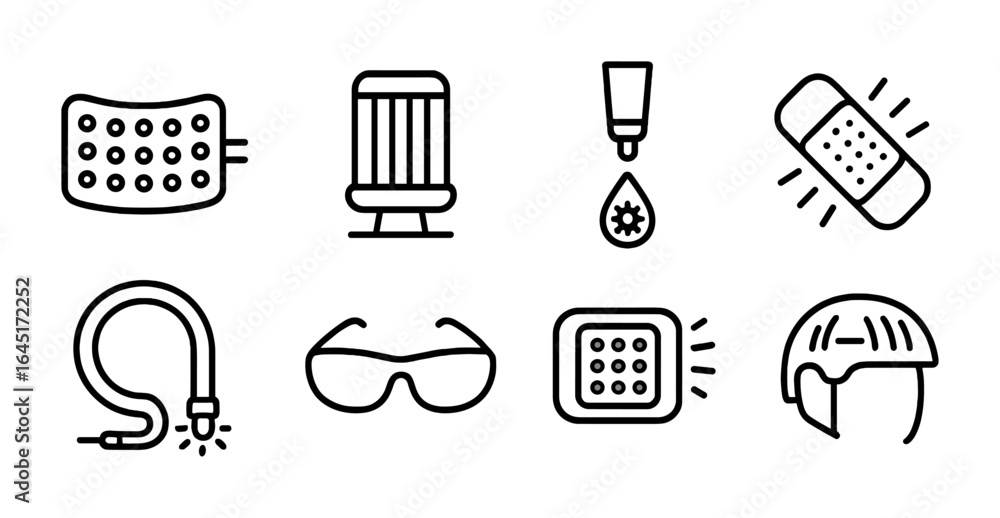 Phototherapy Icon Grid. Outline vector icons of phototherapy and light ...