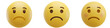 © Faizan - Three yellow emoji faces showing various levels of sadness and emotional expressions on a plain scene on transparent background