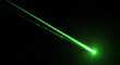 © DNA STUDIO - A single intense green laser beam cuts through the blackness originating from a bright concentrated point and extending diagonally upwards The light creates a visible glowing path