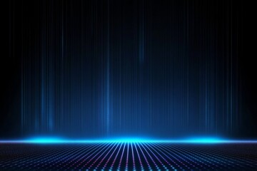 Canvas Print - futuristic neon grid with blue rays on black background for tech and space illustrations