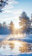 © Ilja - Enchanting Winter Morning Golden Sunrise Illuminates Frosty Trees and a Frozen Lake in Tranquility
