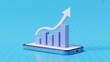 © MDSHAFIQ - Mobile Business Growth - A smartphone with a 3D bar chart and a rising arrow on its screen, for mobile business growth, digital investment, and a successful trend