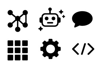 Wall Mural - Collection of black icons representing technology, communication, and design elements in a flat style