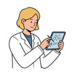 © Shahid - Scientific Study on Tablet: A female scientist, adorned in a lab coat, attentively studies complex chemical structures on a tablet, symbolizing cutting-edge research and scientific exploration.
