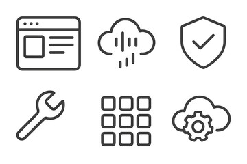 Wall Mural - cloud computing symbols illustrating digital maintenance and security concepts in a modern workspace
