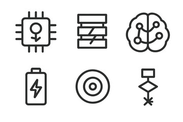 Wall Mural - Symbols representing technology, artificial intelligence, and energy concepts in a minimalistic design style