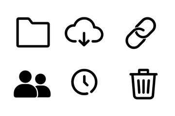 Wall Mural - Icons representing various digital activities including file organization, downloading, social interaction, and time management