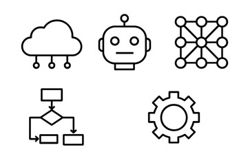 Wall Mural - Icons representing cloud computing, artificial intelligence, networking, and automation technology in a simple design style