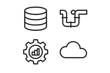 Wall Mural - Modern data management symbols illustrating cloud computing, databases, data pipelines, and analytics in technology