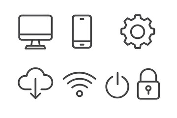 Wall Mural - icons representing technology and connectivity through various devices and symbols in a minimalist s