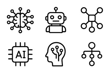 Wall Mural - Icons representing artificial intelligence concepts such as machine learning, neural networks, and robotics