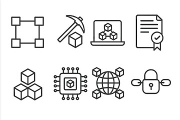 Wall Mural - Modern technology concepts represented through minimalist icons focusing on data, security, and blockchain elements