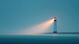 Lighthouse ocean night light beam coast guidance navigation safety tranquil serene blue sky calm water beacon seascape solitude peaceful maritime tower shoreline evening illuminated architecture