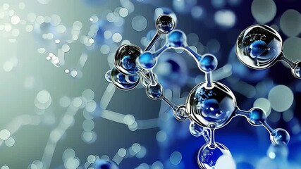 Wall Mural - Molecular structure in blue colors on abstract background, ideal for scientific presentations, educational projects, design articles about chemistry, medicine and innovative technologies.
