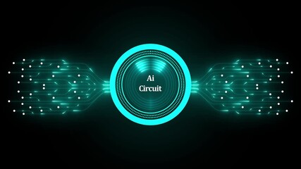 Glowing neon data technology AI CIRCUIT with HUD circle and electronic computer elements. Biometric data security. Touch screen button with AI circuit board for UI and GUI design.