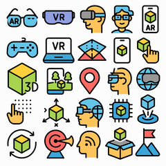 Virtual reality icons depict technology innovation scene flat