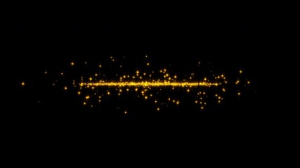 Wall Mural - Abstract animation center glow gold particles sparkig star line on black background. 4K 3D chaotic motion of glow particles orange  flying in the air