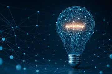 Wall Mural - abstract glowing light bulb made of digital lines and nodes on dark tech background representing inn