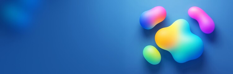 Wall Mural - abstract colorful fluid shapes on blue background with empty copyspace for modern design, poster, ba