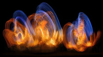 Wall Mural - abstract light patterns of blue and orange in a dark background.