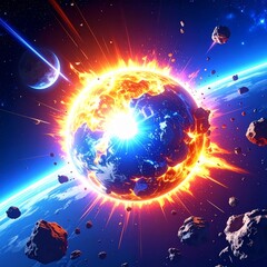 Wall Mural - planets crashing the beginning of the universe concept