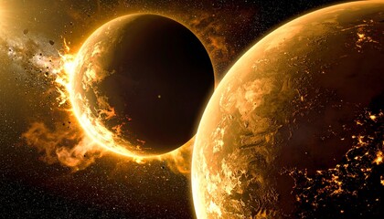 Wall Mural - planets crashing the beginning of the universe concept