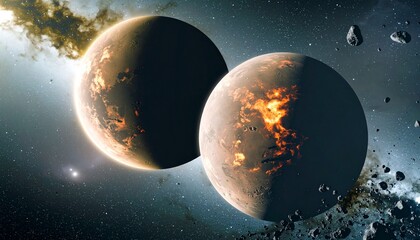 Wall Mural - planets crashing the beginning of the universe concept