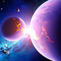 Wall Mural - planets crashing the beginning of the universe concept