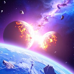 Wall Mural - planets crashing the beginning of the universe concept