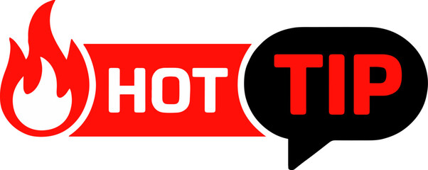 Wall Mural - A graphic of a hot tip with a flame and a speech bubble on a white background in vector format