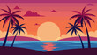 © Sorodini - Vibrant Palm Lined Shore with Pink Orange Sunset and Tropical Glow