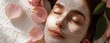 © Maxi - The Facial Mask Moment: Serene Woman Resting Amid Pink Rose Petals