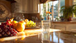 © Lucianastudio - Sunlit morning refreshment featuring fresh fruit and clear water in a classic kitchen showcases a healthy lifestyle with sunlight streaming through the window creates refreshing