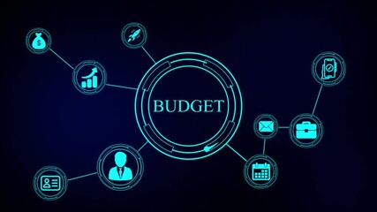 A BUDGET concept button on a futuristic . The concept of business, technology, the Internet and the network. virtual screen of the future and sees the inscription BUDGET