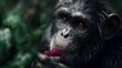 © Thares2020 - Captivating close up of a chimpanzee eating fruit in the lush jungle