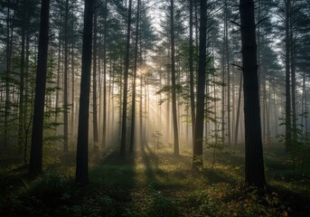  Sunlit Serenity: Captivating Forest Scene with Trees Bathed in Golden Light