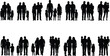 © MD. NUR ISLAM - Vector silhouette illustration of diverse family groups with children, parents holding kids, standing together, happy relationships, parenting, unity, and family bonding concept
