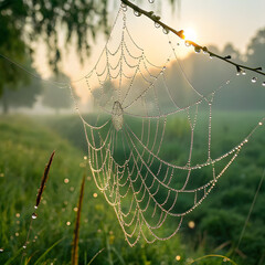 spider web with dew drops