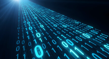 A stream of binary code on a digital screen. Concept of data, programming, computer science, and information technology. Abstract tech background with zeros and ones.